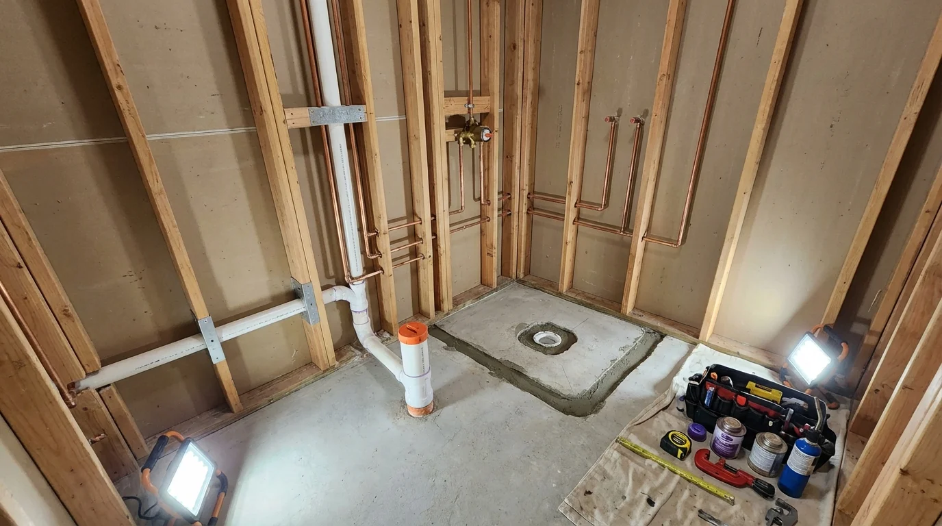 Bathroom rough-in plumbing during remodel by Johns Plumbing LLC in Knox City