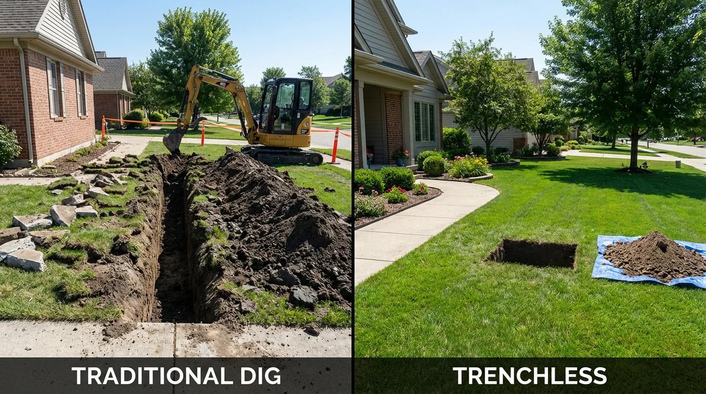 Trenchless sewer repair with minimal yard damage versus traditional excavation in Knox City, TX